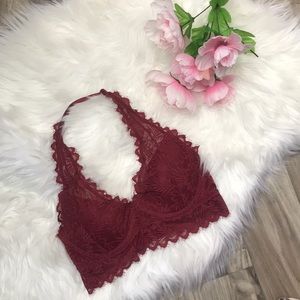 PINK Victoria’s Secret Burgundy Lace Halter Bra